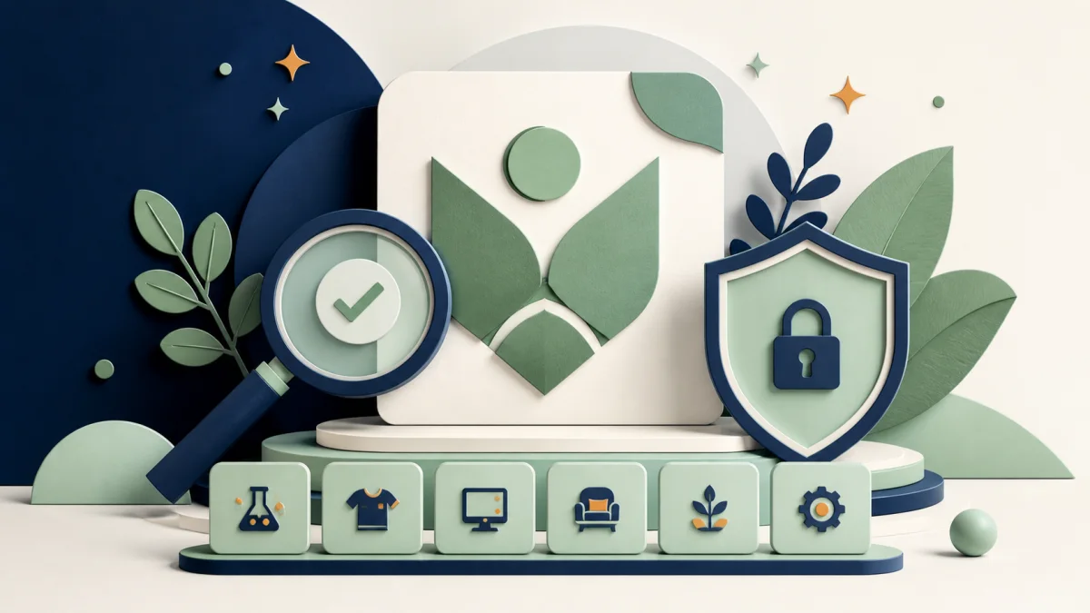 Illustration of a brand search, classification tiles and trademark protection